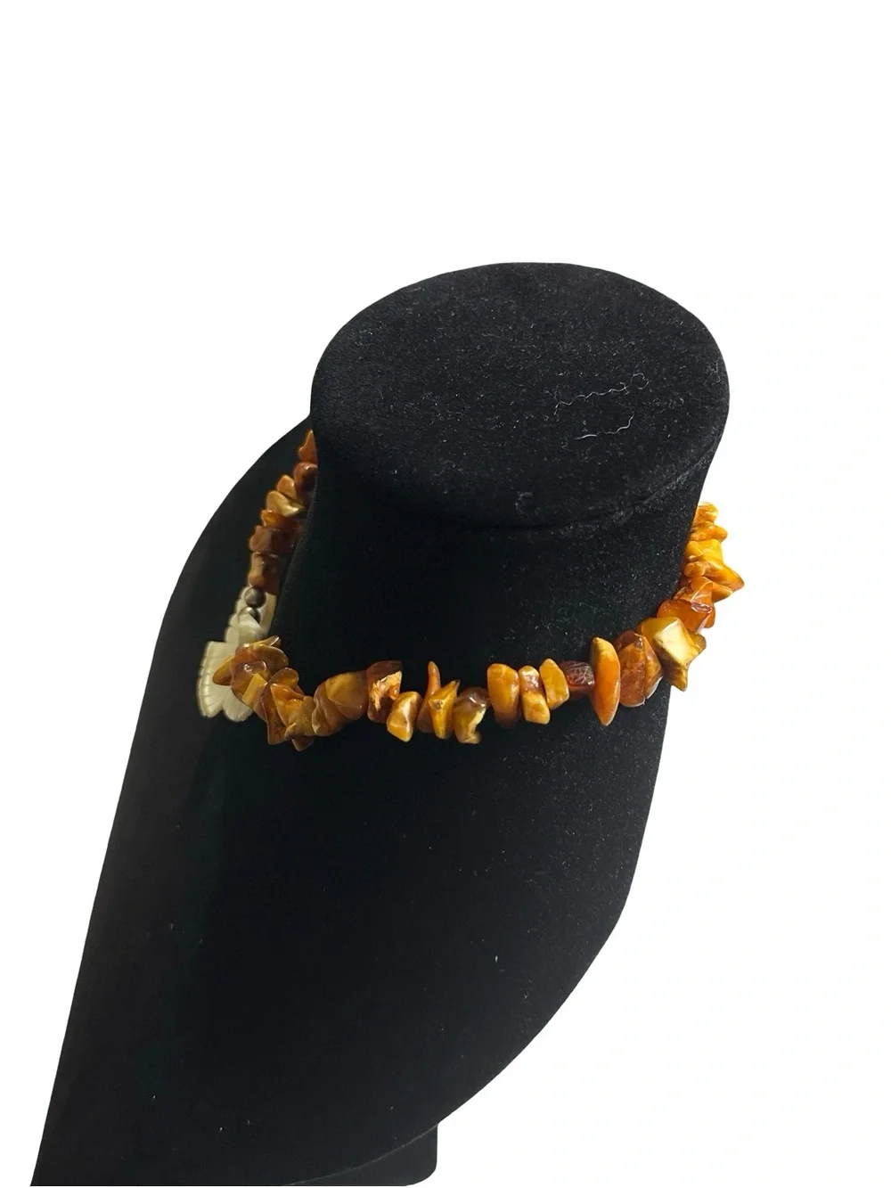 Vtg Baltic Amber Chip Choker Necklace Carved Shell Bird Pendant Genuine 16in 33g